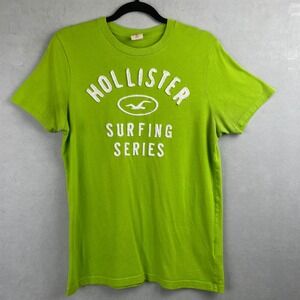 Hollister Surfing Series Graphic Tee Lime Green Y2K Coastal Bright Mens M 3A3612